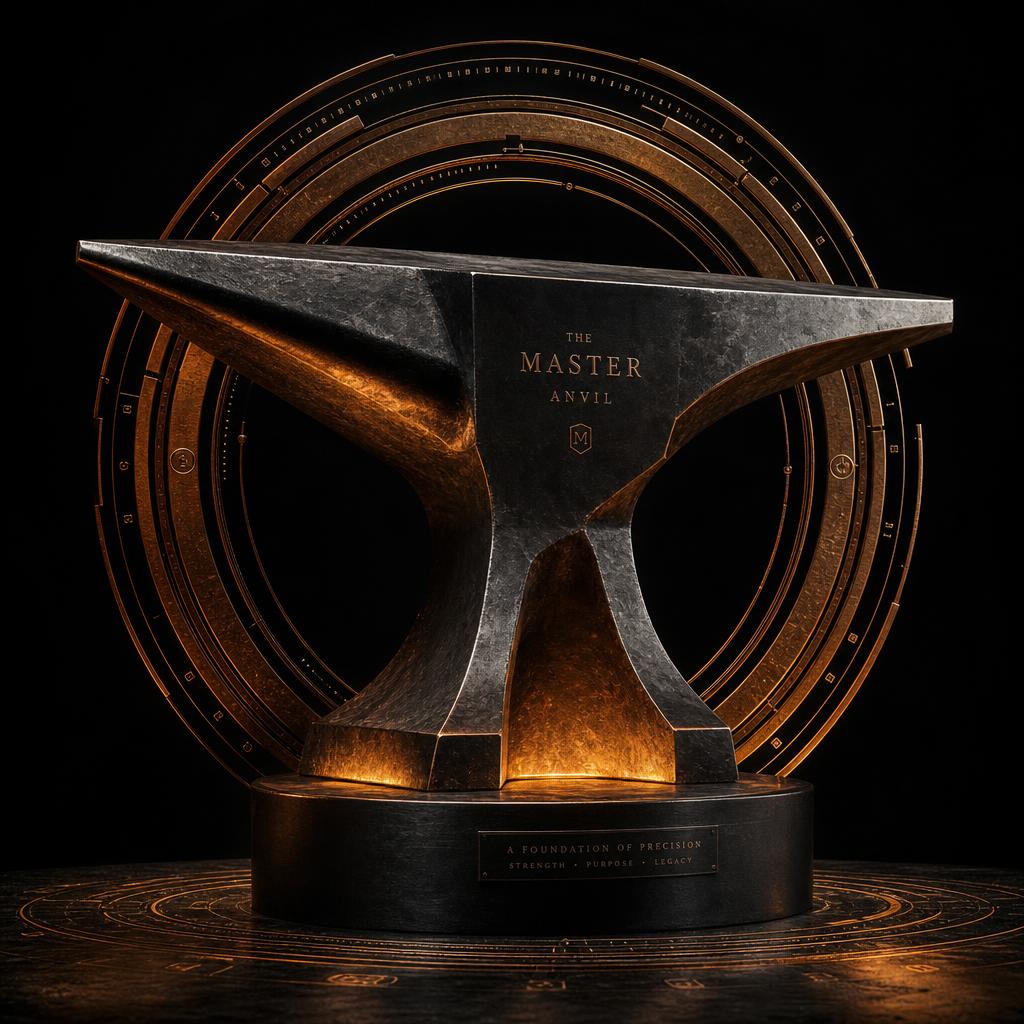 The Master Anvil — a forged steel sculpture representing precision, strength, and legacy in brand building